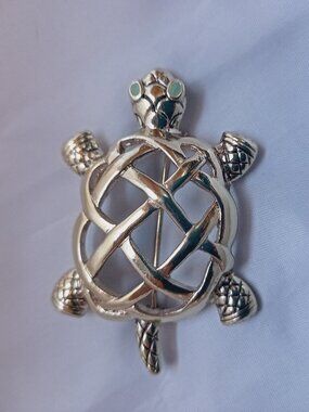 Napier Basket Weave Turtle Brooch Green Eye Variant